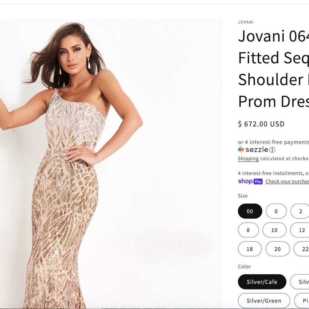 Jovani metallic one shoulder prom dress style 06469